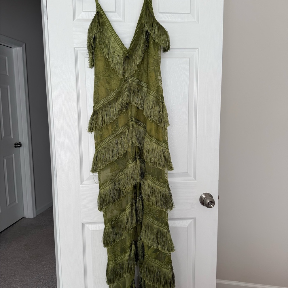 Green Fringe Layered jumpsuit MISGUIDED